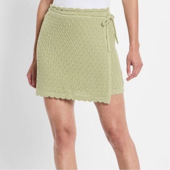 light Green pointelle crochet Knit Wrap Skirt - Picture 1 of 5